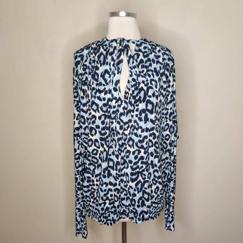 Michael Kors Animal Print Shirt Tie Neck Stretch Long Sleeve